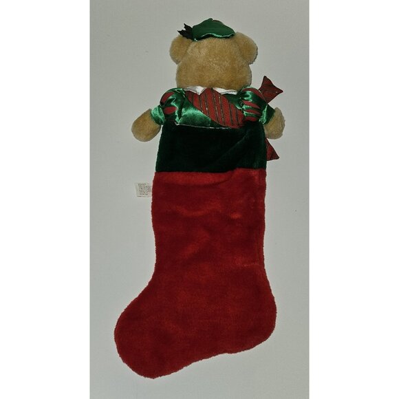 VTG 1993 Christmas Stocking Plush Brown Teddy Bear Red Green Merry Gifts Kmart - Picture 8 of 10